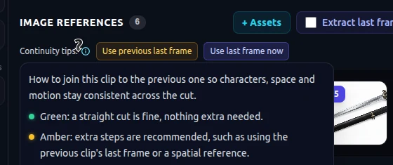 Continuity tips on a video clip
