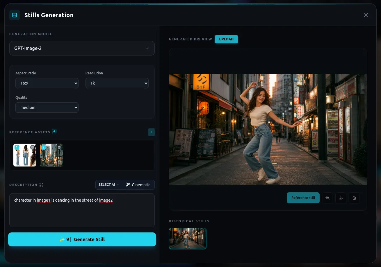 Stills Generator UI Workframe