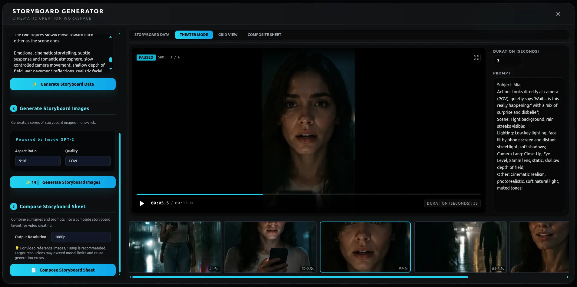 Storyboard Generator UI Workframe