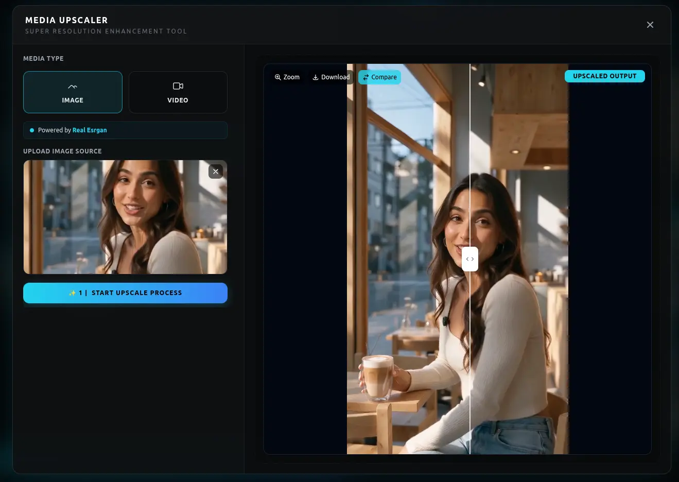 AI Video & Image Upscaler UI Workframe